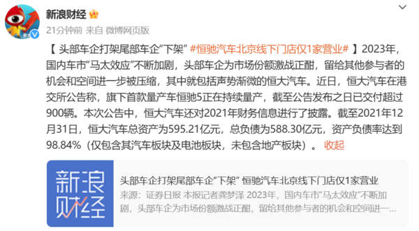 角子機：頭部車企打架尾部遭殃 恒馳汽車北京僅賸一家門店營業