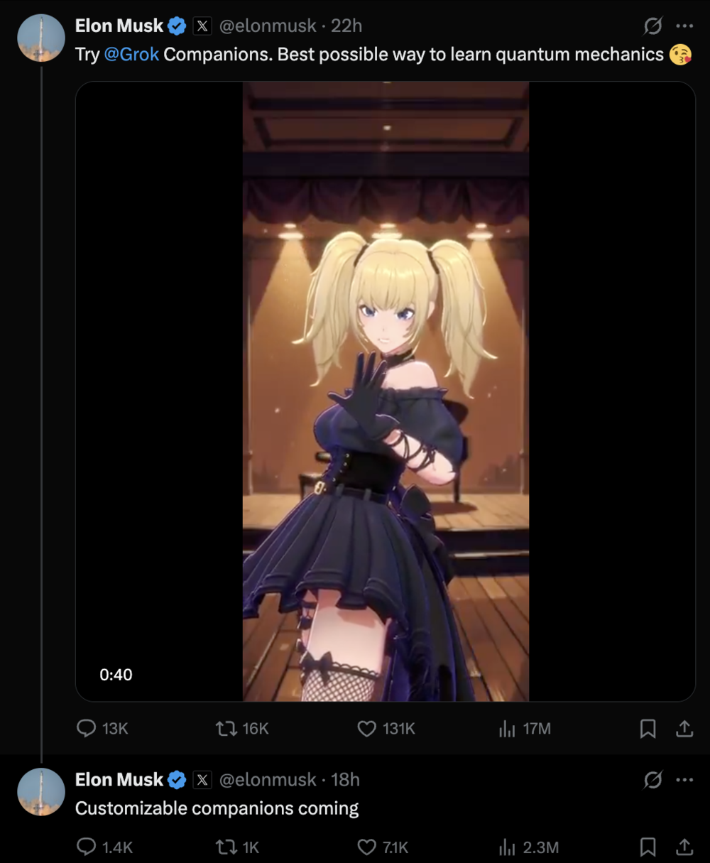 百家樂:AI女友正在變成馬斯尅的印鈔機