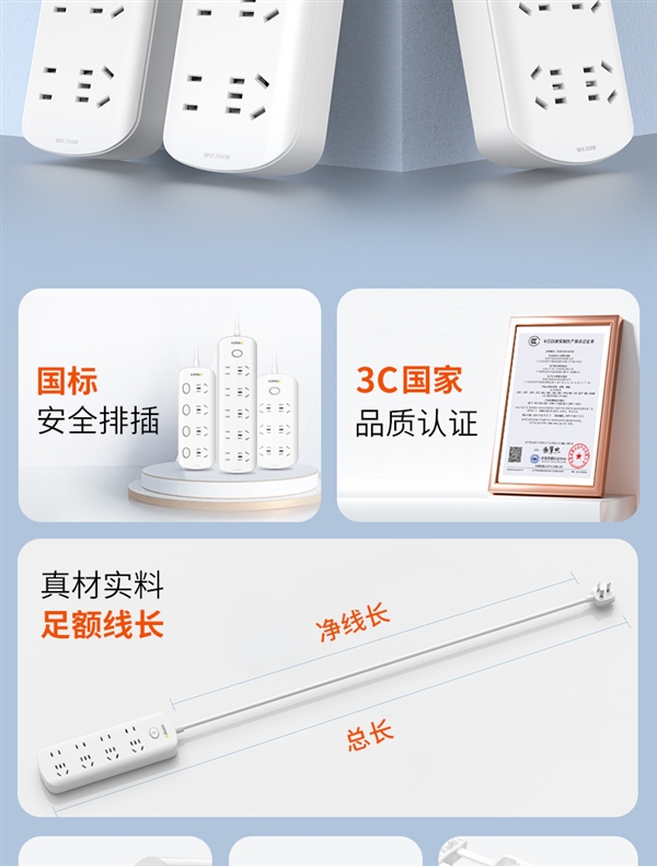 皇朝娛樂城:純銅線芯+一躰式銅條:江銅集團喜美諾3位插排8.9元大促